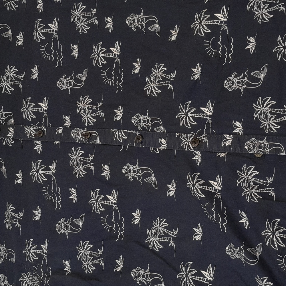 Navy Blue Hawaiian Shirt with White Tropical Print